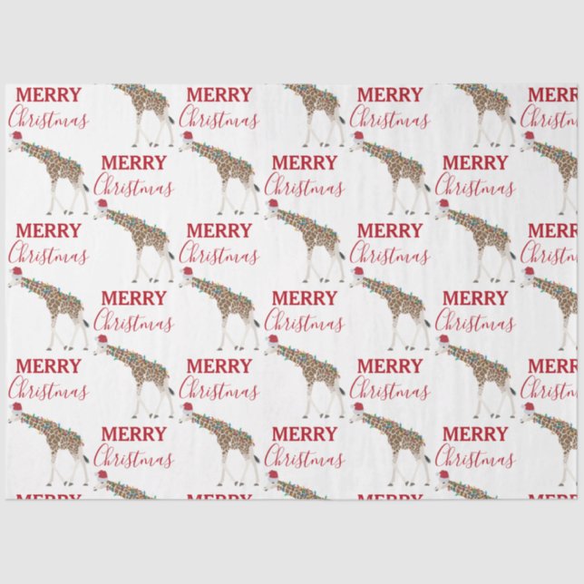 Christmas Giraffe Funny Animal with Santa Hat  Tissue Paper (Front)