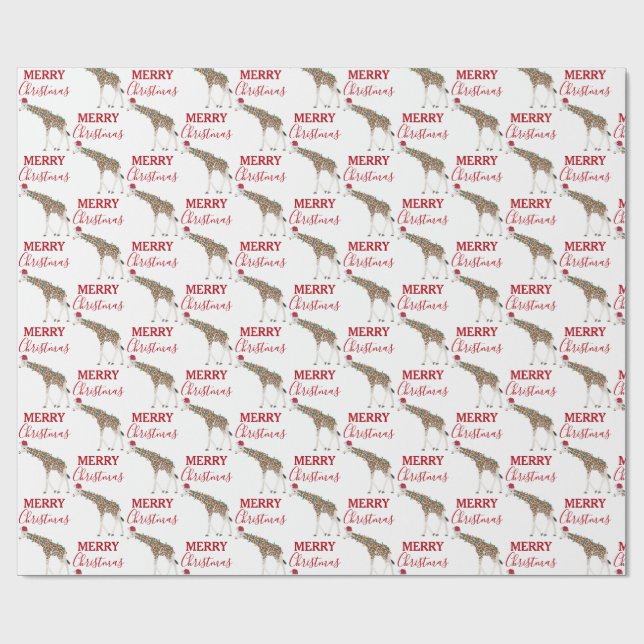 Christmas Giraffe Funny Animal with Santa Hat  Wrapping Paper (Flat)