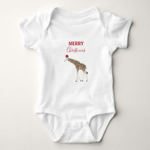 Christmas Giraffe Funny Animals with Santa Hat Baby Bodysuit