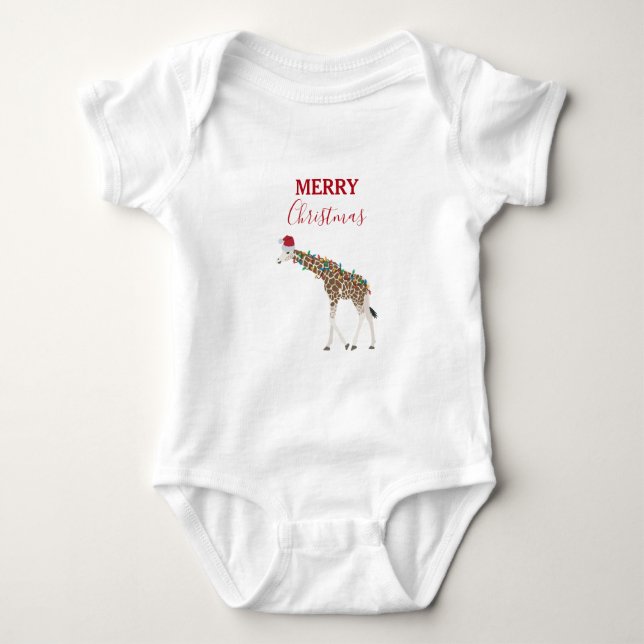 Christmas Giraffe Funny Animals with Santa Hat  Baby Bodysuit (Front)