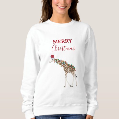 Christmas Giraffe Funny Animals with Santa Hat  Sweatshirt