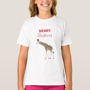 Christmas Giraffe Funny Animals with Santa Hat T-Shirt