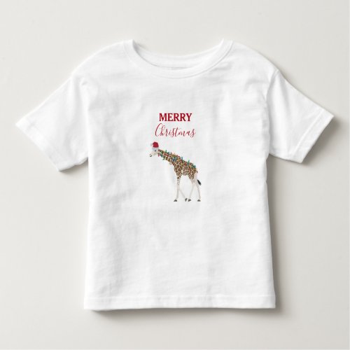 Christmas Giraffe Funny Animals with Santa Hat  Toddler T_shirt