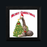 Christmas Giraffe Gift Box<br><div class="desc">Adorable Christmas Giraffe with his Santa Hat and decorated Christmas tree - he is placing the star on top of the tree</div>