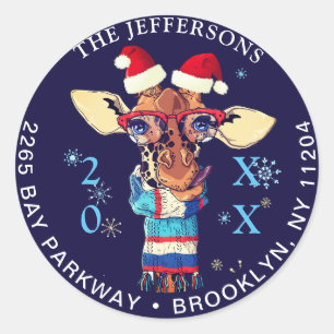 Christmas Giraffe Hat & Scarf Return Address Label