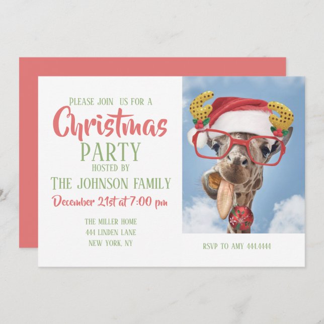 Christmas giraffe          invitation (Front/Back)
