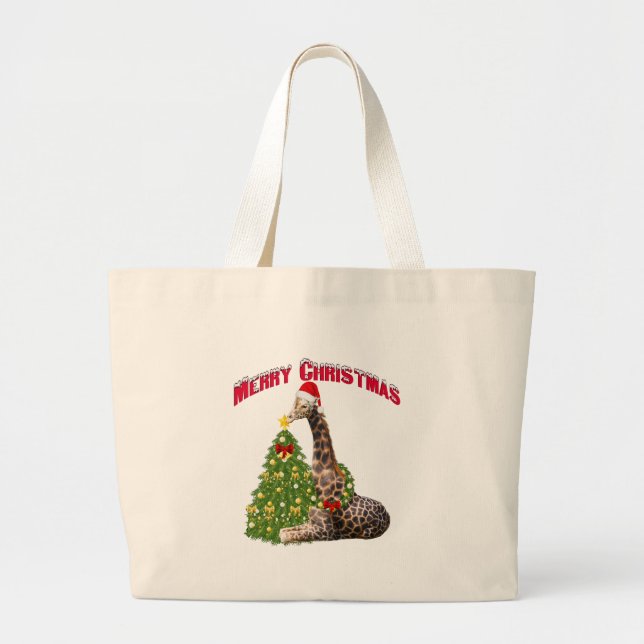 Christmas Giraffe Large Tote Bag (Front)
