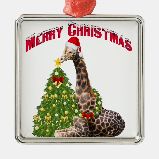 Christmas Giraffe Metal Ornament (Front)