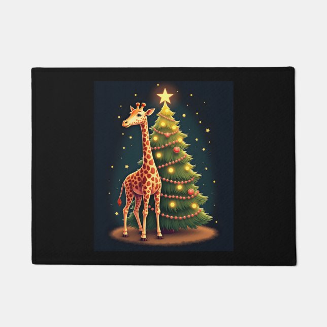 Christmas Giraffe Official Tree Topper Funny Tall  Doormat (Front)
