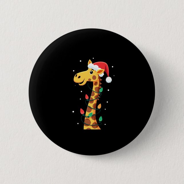 Christmas Giraffe Santa Hat Lights Giraffe Men Wom Button (Front)