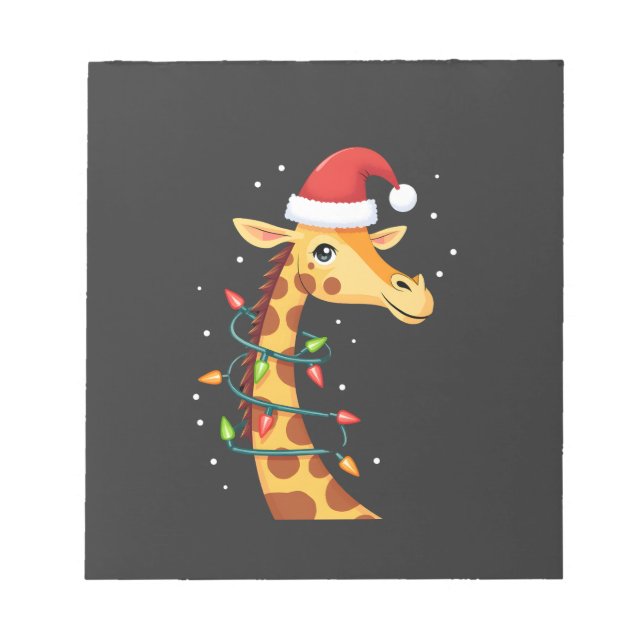 Christmas Giraffe Santa Hat Lights Giraffe Men Wom Notepad (Front)