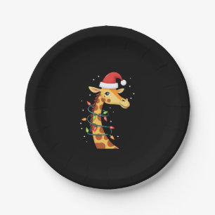 Christmas Giraffe Santa Hat Lights Giraffe Men Wom Paper Plates