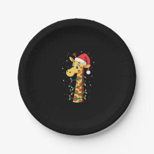 Christmas Giraffe Santa Hat Lights Giraffe Men Wom Paper Plates