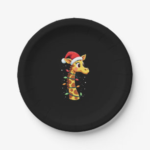 Christmas Giraffe Santa Hat Lights Giraffe Men Wom Paper Plates
