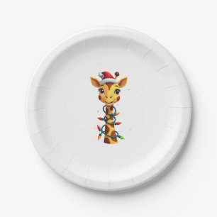Christmas Giraffe Santa Hat Lights Giraffe Men Wom Paper Plates