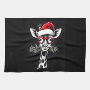 Christmas Giraffe Santa Hat Pajama Gift Family Mat Kitchen Towel