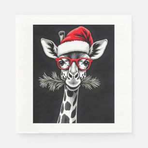 Christmas Giraffe Santa Hat Pajama Gift Family Mat Napkins