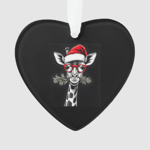 Christmas Giraffe Santa Hat Pajama Gift Family Mat Ornament