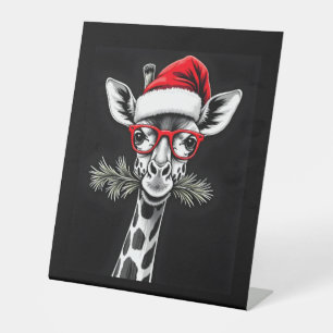 Christmas Giraffe Santa Hat Pajama Gift Family Mat Pedestal Sign