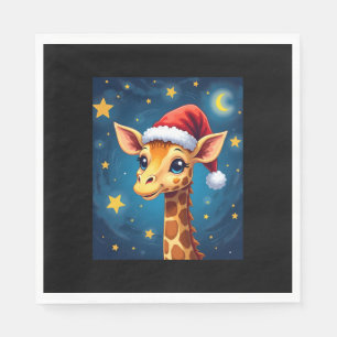 Christmas Giraffe Santa Hat Starry Night Holiday L Napkins
