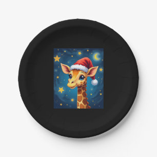 Christmas Giraffe Santa Hat Starry Night Holiday L Paper Plates