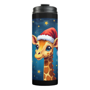 Christmas Giraffe Santa Hat Starry Night Holiday L Thermal Tumbler
