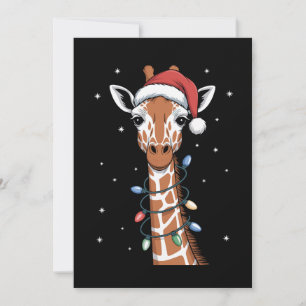 Christmas Giraffe Santa Hat Xmas Lights Snowflak Invitation