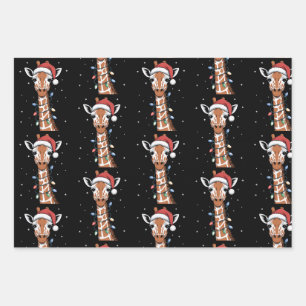 Christmas Giraffe Santa Hat Xmas Lights Snowflak Wrapping Paper Sheets