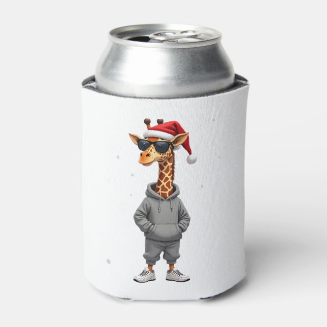Christmas Giraffe Santa Long Sleeve T-Shirt (1) Can Cooler (Can Front)