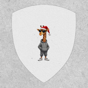 Christmas Giraffe Santa Long Sleeve T-Shirt (1) Patch