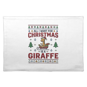 Christmas Giraffe Sleigh Funny Holiday T-Shirt Des Cloth Placemat