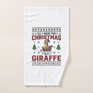 Christmas Giraffe Sleigh Funny Holiday T-Shirt Des Hand Towel