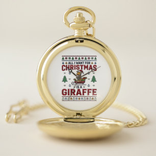 Christmas Giraffe Sleigh Funny Holiday T-Shirt Des Pocket Watch