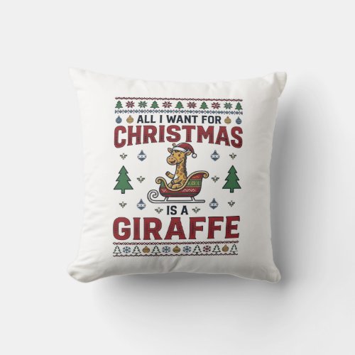 Christmas Giraffe Sleigh Funny Holiday T-Shirt Des Throw Pillow