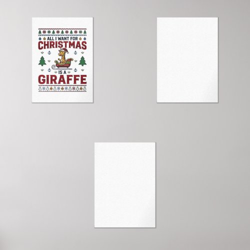 Christmas Giraffe Sleigh Funny Holiday T-Shirt Des Wall Art Sets
