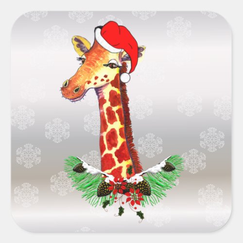 Christmas Giraffe Square Sticker