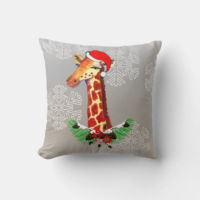 Christmas Giraffe Throw Pillow (Front)
