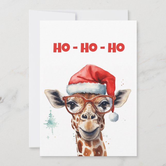 Christmas Giraffe Watercolor Holiday Card (Front)