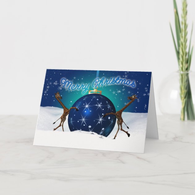 Christmas Giraffe With Giant Bauble Holiday Invitation