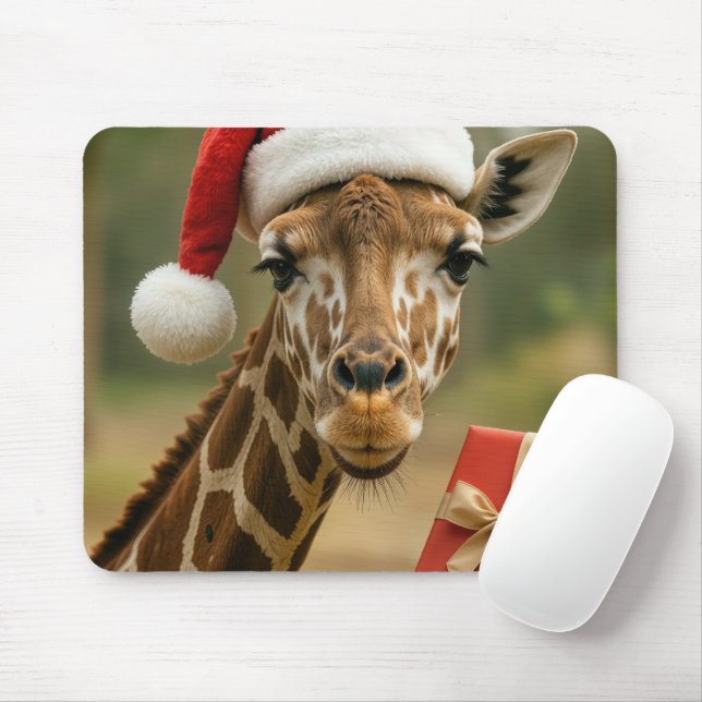 Christmas Giraffe With Holiday Gift Mouse Pad (With Mouse)
