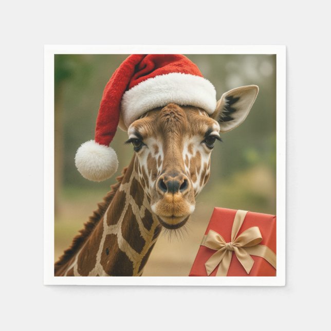 Christmas Giraffe With Holiday Gift Napkins (Front)