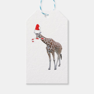Christmas Giraffe with Santa Hat Gift Tags