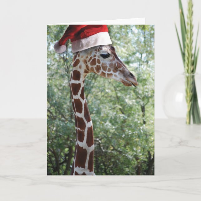 Christmas Giraffe With Santa Hat Holiday Card (Front)