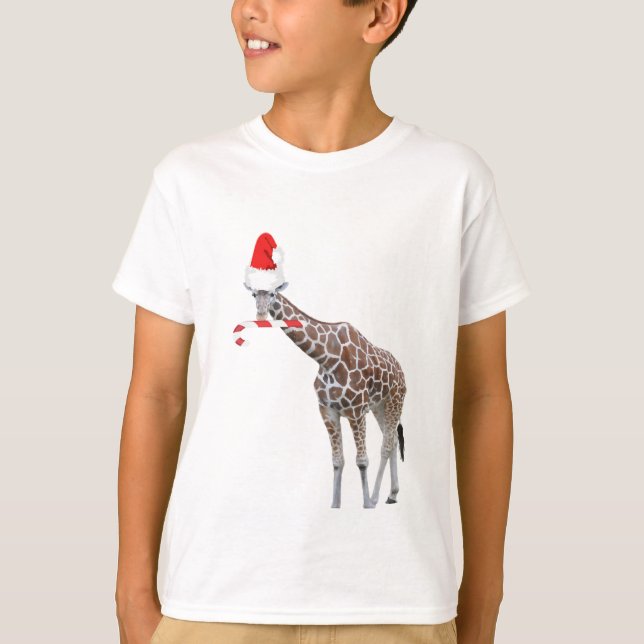 Christmas Giraffe with Santa Hat T-Shirt (Front)