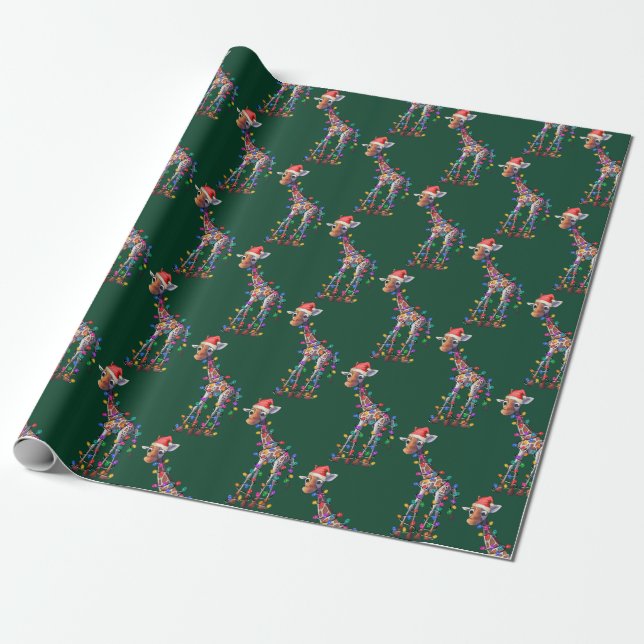 Christmas Giraffe Wrapping Paper (Unrolled)