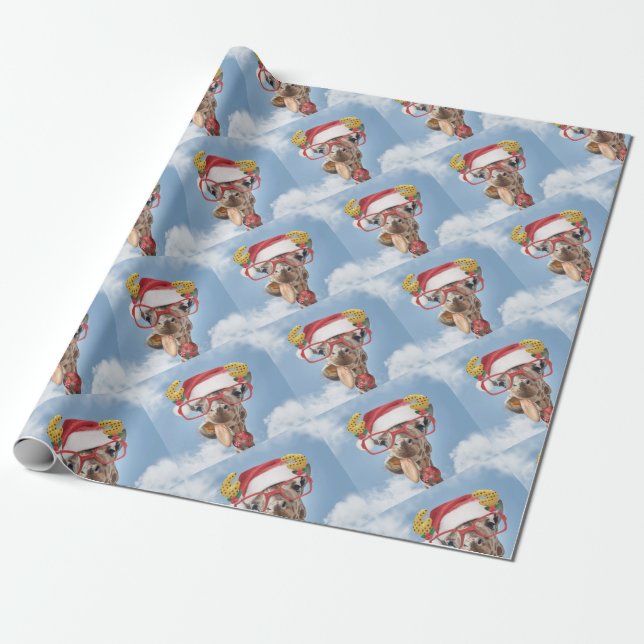 Christmas giraffe wrapping paper (Unrolled)