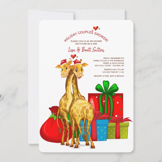 Christmas Giraffes Couples Shower Invitation (Front)