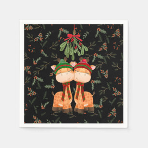 CHRISTMAS GIRAFFES KISSING UNDER MISTLETOE PAPER NAPKINS