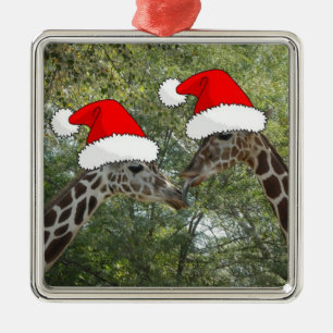 Christmas Giraffes Metal Ornament