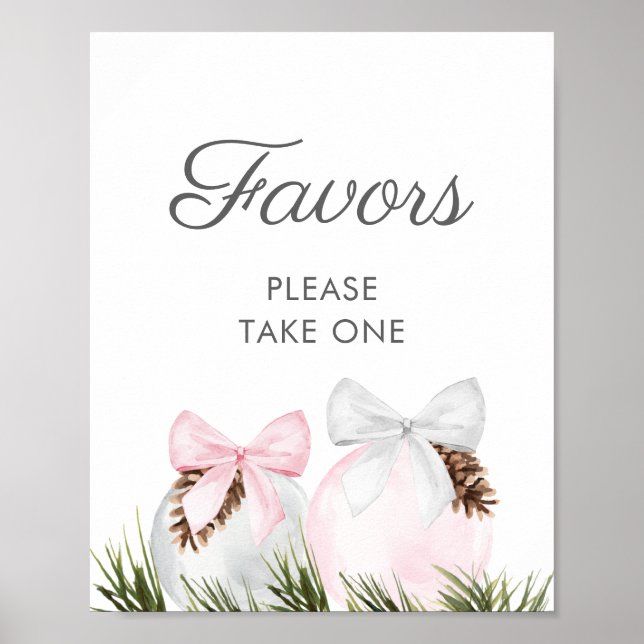 Christmas Girl Baby Shower Favors Sign Poster (Front)